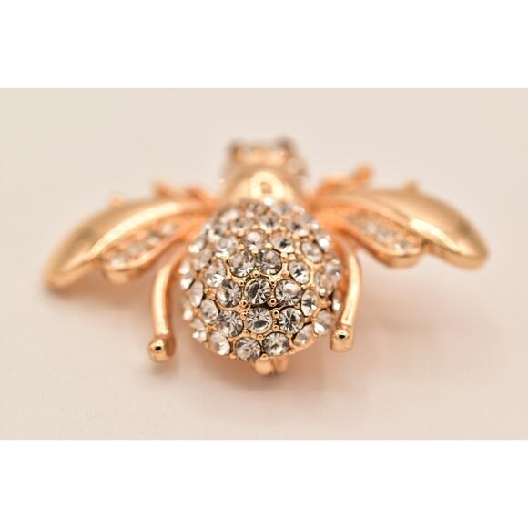 OPC Vintage Flying Insect Pin Brooch Rhinestone Crystal Gold Tone Signed BinBG - Picture 5 of 12